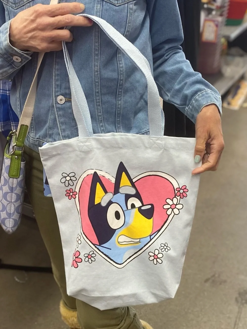 Blue Dog Cartoon Canvas Tote Bag - Light Blue